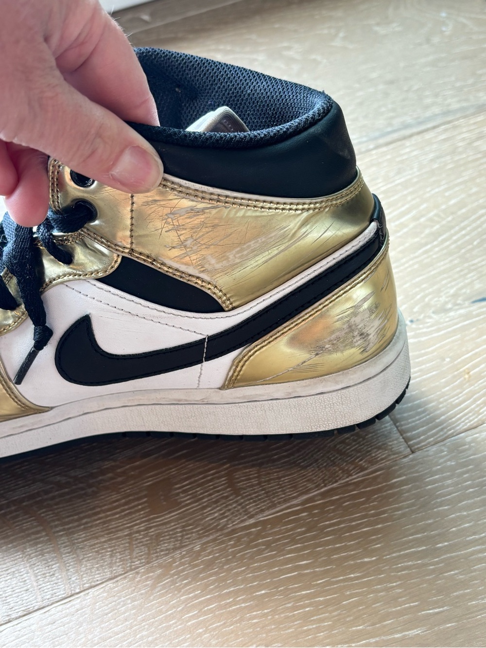Nike Air Jordan 1 Mid White, Metallic Gold & Black - Picture 6 of 9